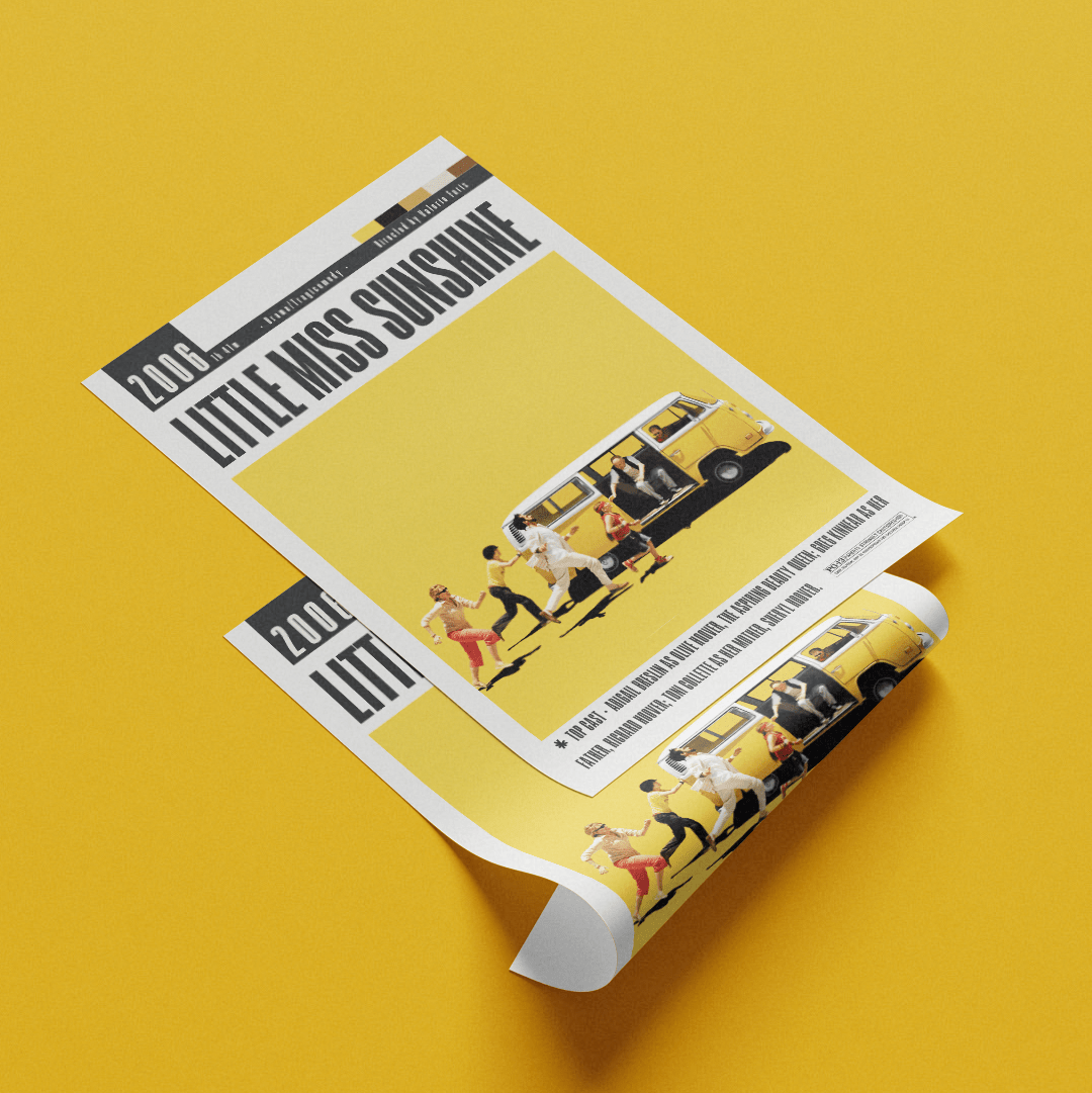 Little Miss Sunshine 2006 film poster — Hoover family yellow VW van road trip wall art print UK - 98types