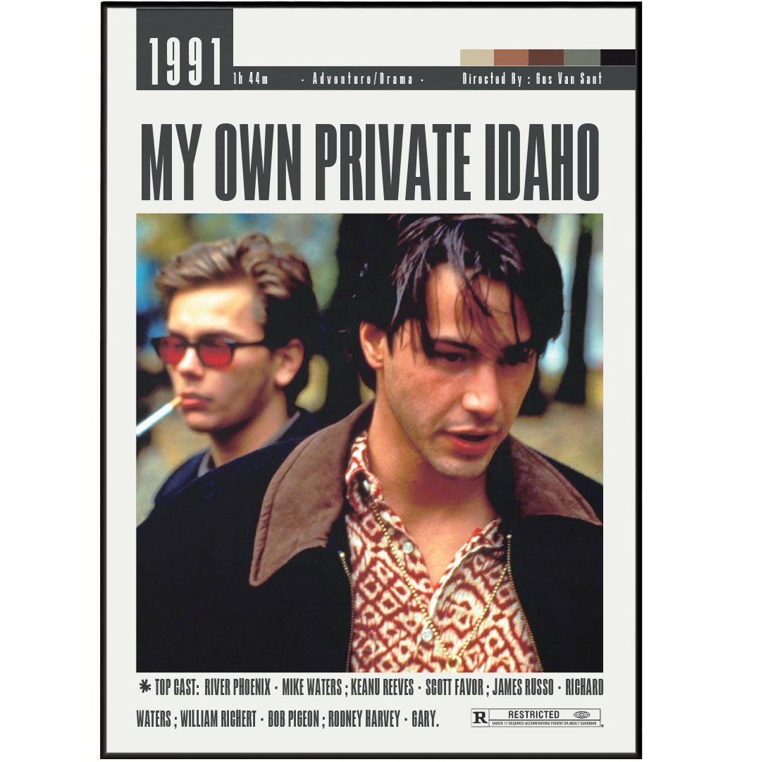 My Own Private Idaho 1991 film poster — Gus Van Sant River Phoenix Keanu Reeves narcoleptic hustler road wall art print UK - 98types