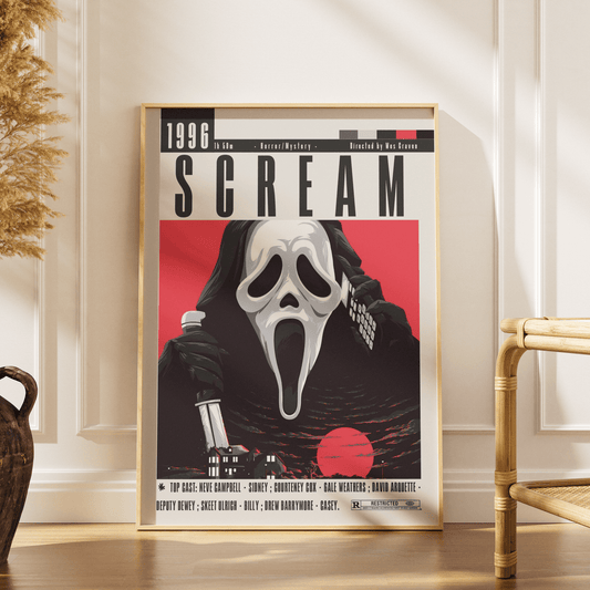 Scream 1996 horror film poster — Wes Craven Sidney Prescott Ghostface slasher wall art print UK