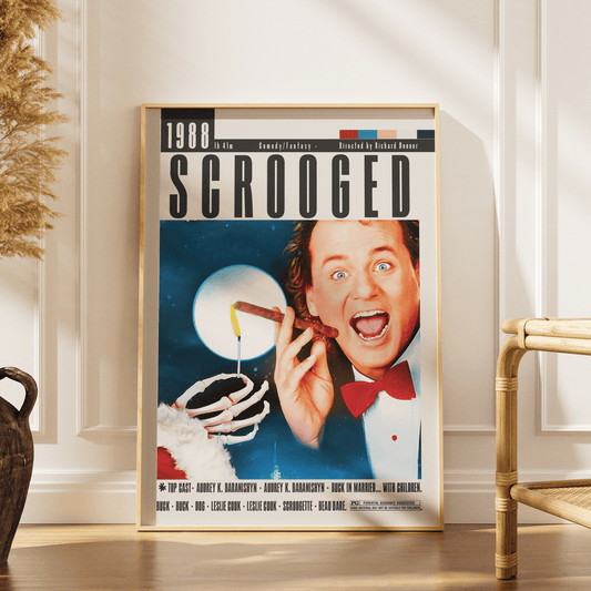 Scrooged 1988 Christmas comedy film poster — Bill Murray Frank Cross Dickens modernised wall art print UK