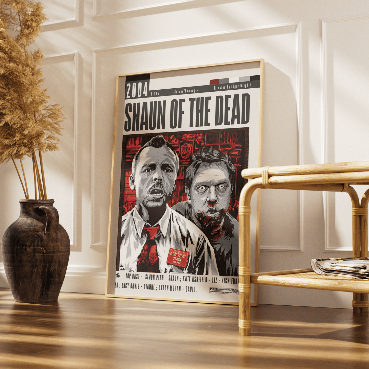 Shaun of the Dead 2004 horror comedy film poster — Edgar Wright Simon Pegg Nick Frost zombie wall art print UK