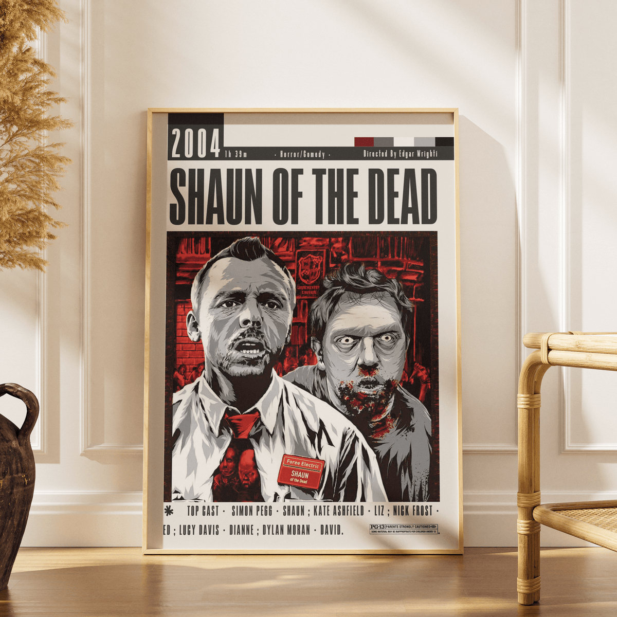 Shaun of the Dead 2004 horror comedy film poster — Edgar Wright Simon Pegg Nick Frost zombie wall art print UK