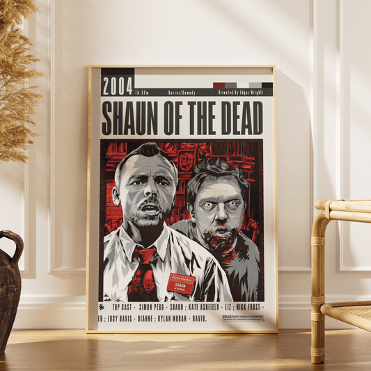 Shaun of the Dead 2004 horror comedy film poster — Edgar Wright Simon Pegg Nick Frost zombie wall art print UK