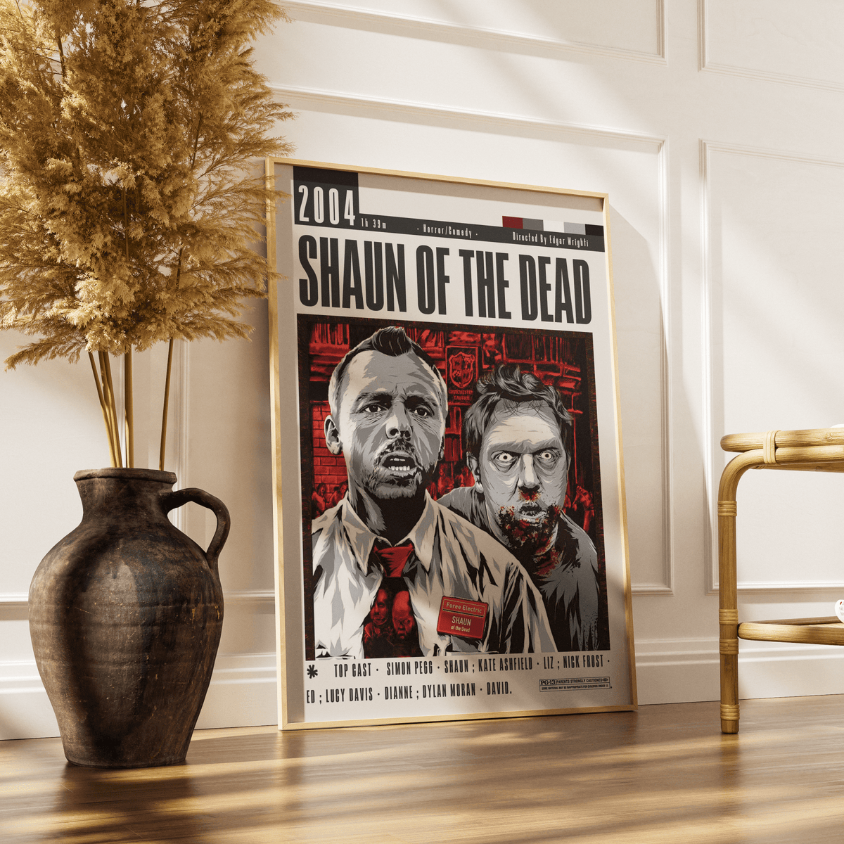 Shaun of the Dead 2004 horror comedy film poster — Edgar Wright Simon Pegg Nick Frost zombie wall art print UK
