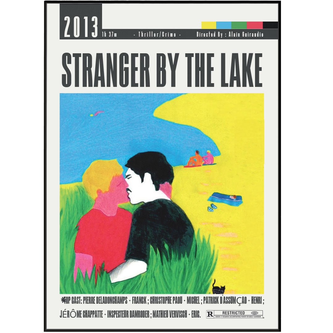 Stranger by the Lake 2013 French LGBTQ+ film poster — Alain Guiraudie Franck Michel cruising lake desire danger wall art print UK - 98types