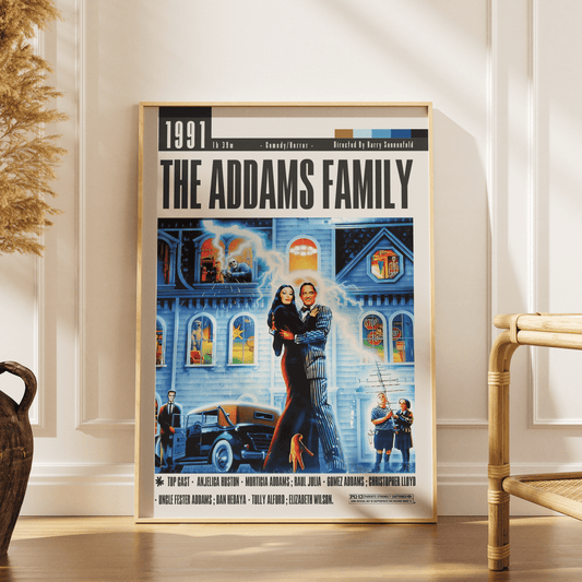 The Addams Family 1991 comedy horror film poster — Gomez Morticia Raul Julia Anjelica Huston wall art print UK