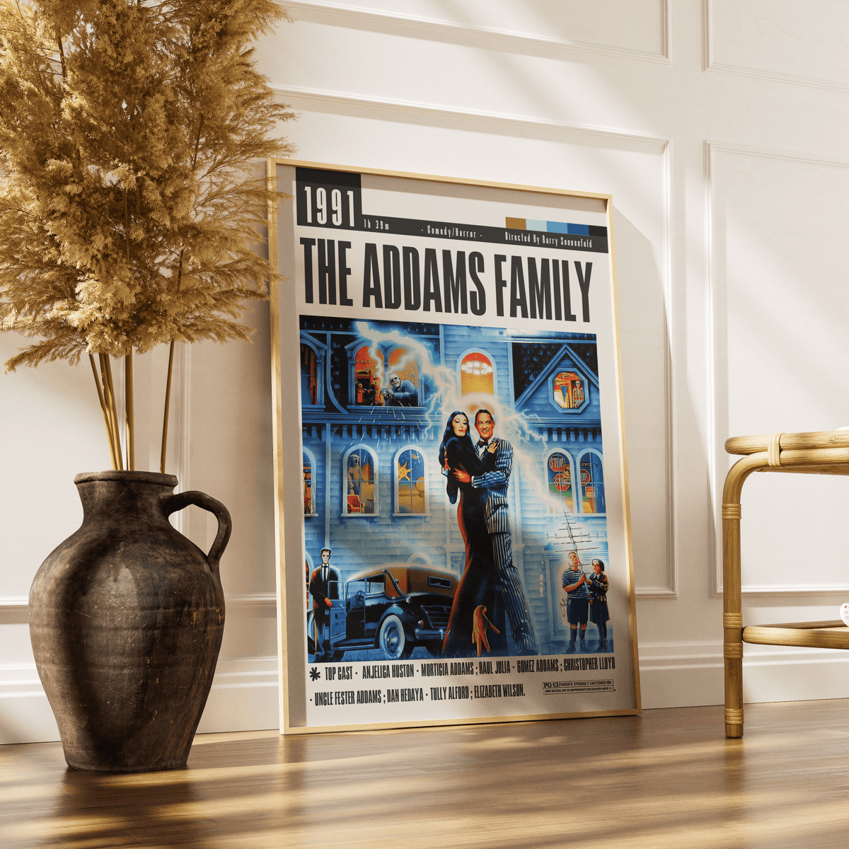 The Addams Family 1991 comedy horror film poster — Gomez Morticia Raul Julia Anjelica Huston wall art print UK