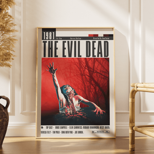 The Evil Dead 1981 horror film poster — Sam Raimi Bruce Campbell Ash cabin woods wall art print UK