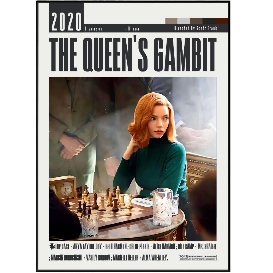 The Queen's Gambit 2020 Netflix TV show poster — Beth Harmon chess wall art print UK