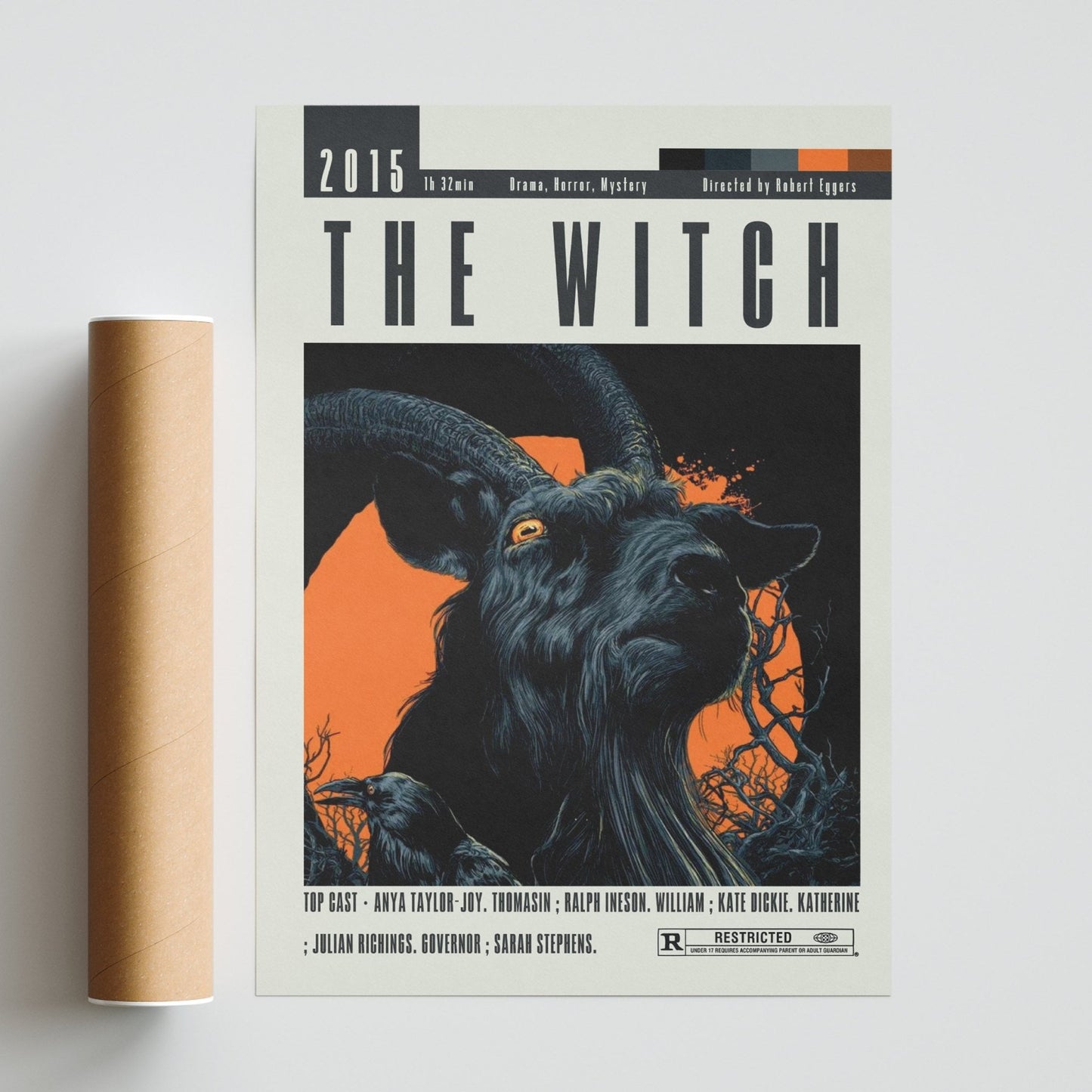 The Witch 2015 horror film poster — Robert Eggers Thomasin Anya Taylor-Joy Black Phillip Puritan folk horror wall art print UK