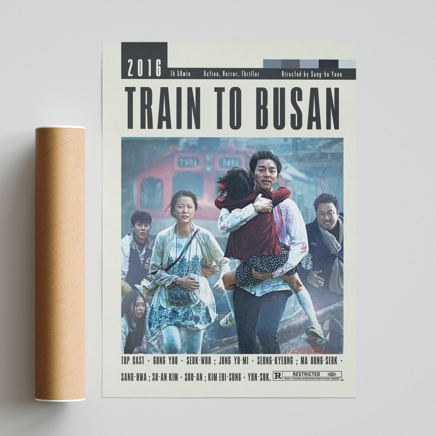 Train to Busan 2016 Korean horror film poster — Gong Yoo Jung Yu-mi zombie KTX train K-horror wall art print UK