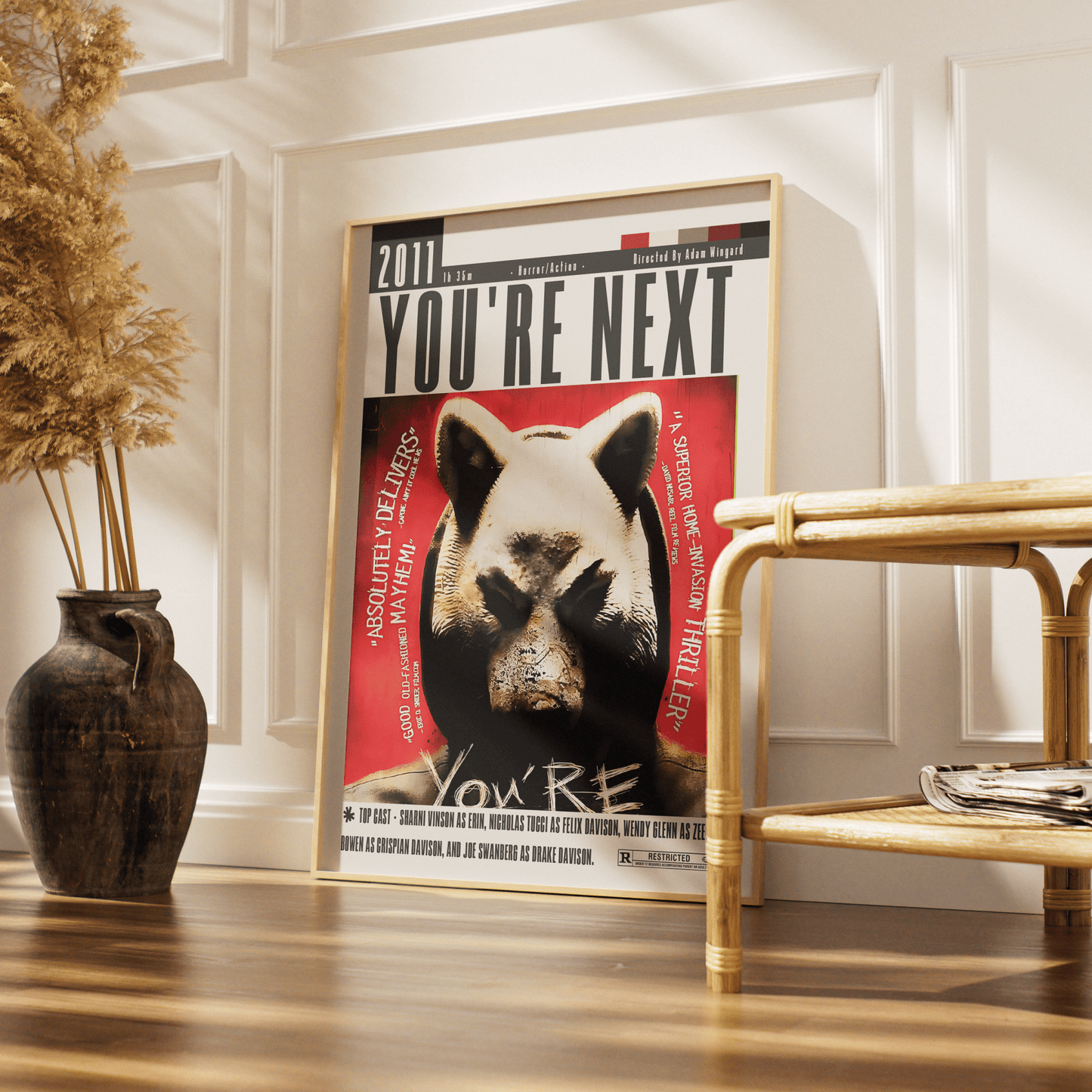 You're Next 2011 horror film poster โ Adam Wingard Erin animal masked killers home invasion wall art print UK