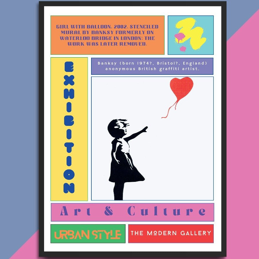 Balloon Girl Banksy-style street art poster — girl with red heart balloon urban wall art print UK