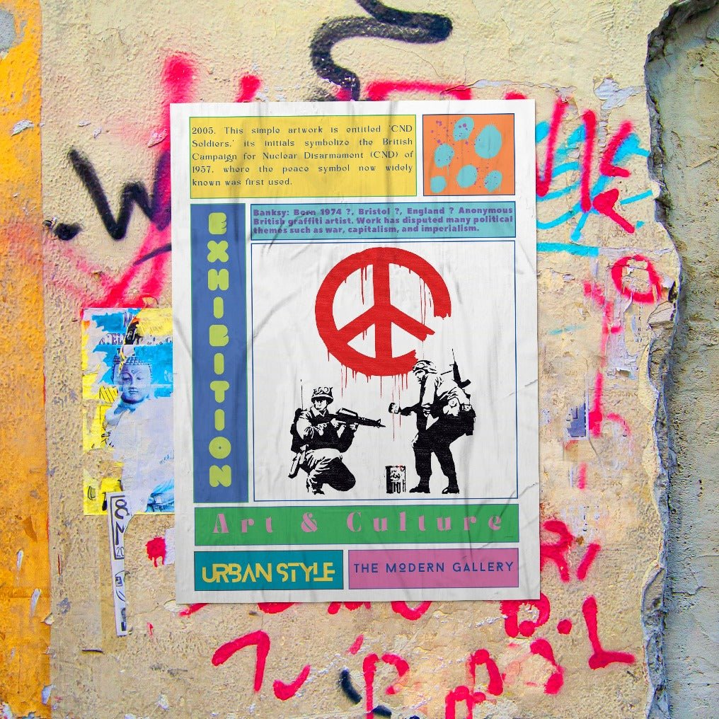 CND Soldiers street art poster — military peace sign anti-war urban graffiti wall art print UK