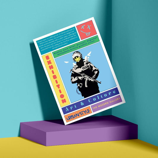 Flying Copper street art poster — police officer flying urban graffiti wall art print UK