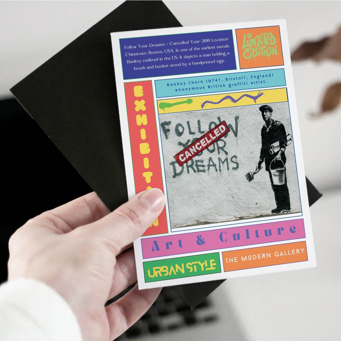Follow Your Dreams Cancelled street art poster — motivational message stamped cancelled urban wall art print UK