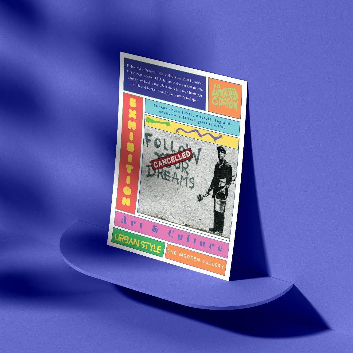 Follow Your Dreams Cancelled street art poster — motivational message stamped cancelled urban wall art print UK