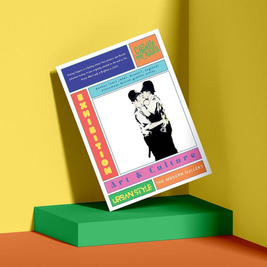 Kissing Coppers street art poster — two police officers kissing LGBTQ+ urban graffiti wall art print UK 98types