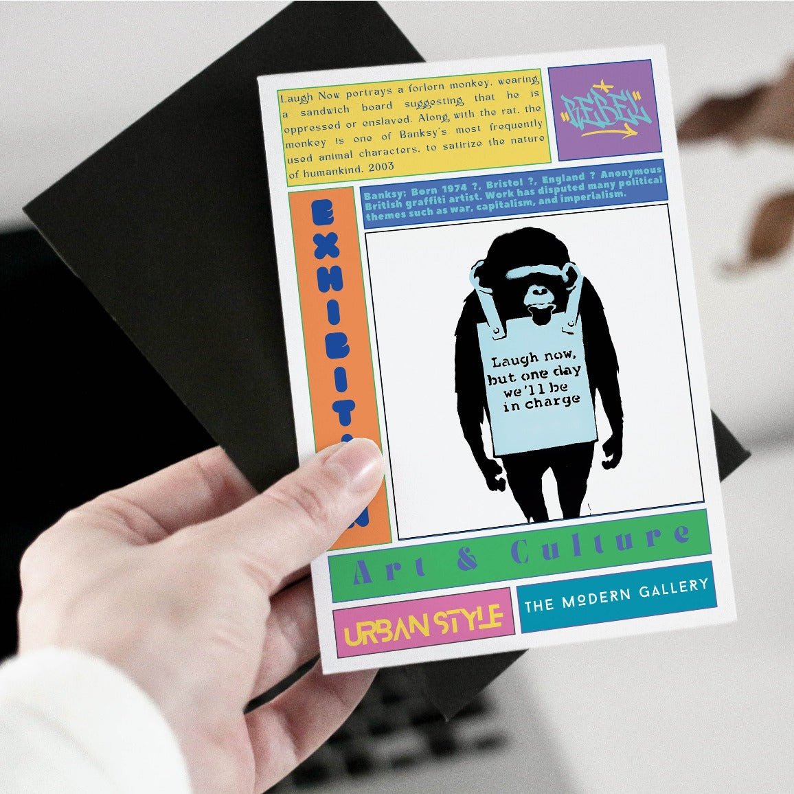 Laugh Now street art poster — monkey sandwich board urban graffiti wall art print UK - 98types
