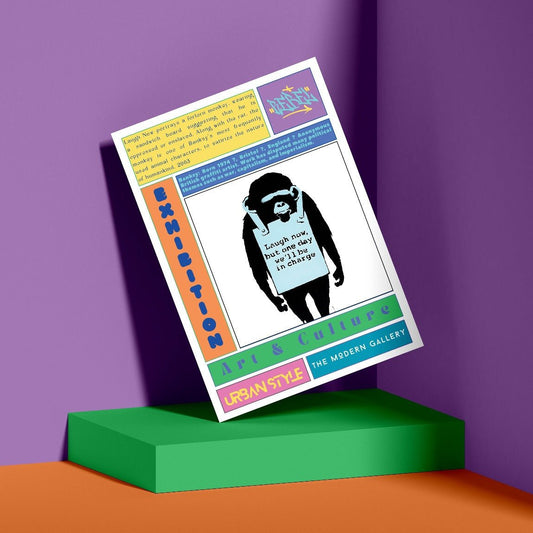 Laugh Now street art poster — monkey sandwich board urban graffiti wall art print UK - 98types
