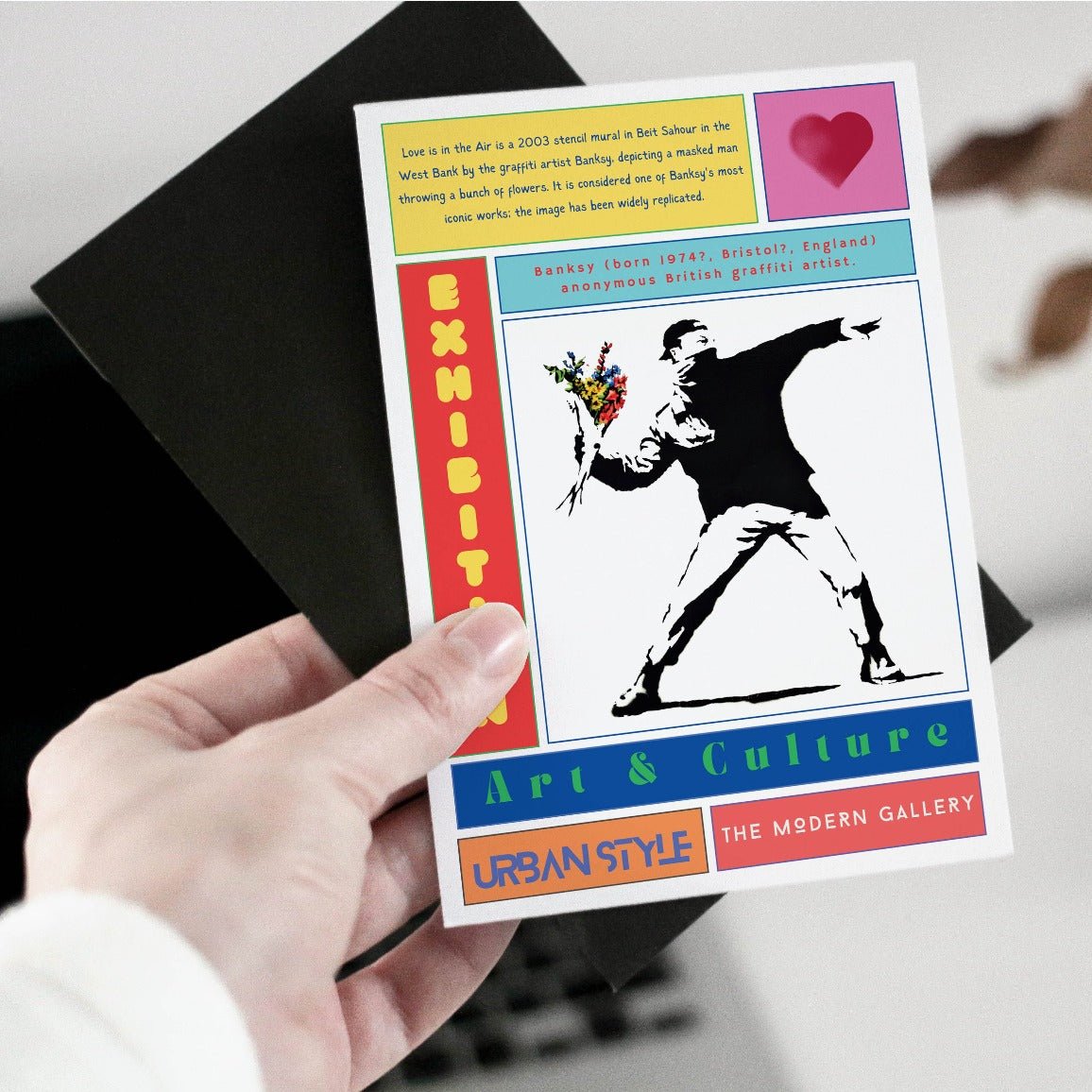 Love in the Air street art poster — rioter throwing bouquet of flowers urban graffiti wall art print UK - 98types