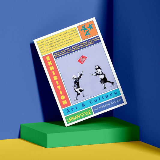 No Ball Games street art poster — children playing on no ball games sign urban graffiti wall art print UK