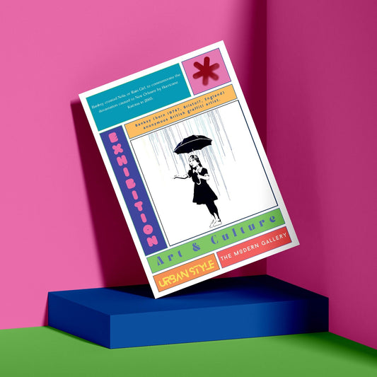 Rain Girl street art poster — girl umbrella rain urban graffiti wall art print UK
- 98types
