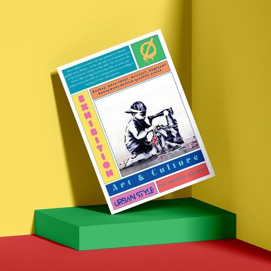 Slave Labour street art poster — child sewing Union Jack bunting consumer culture urban wall art print UK - 98types