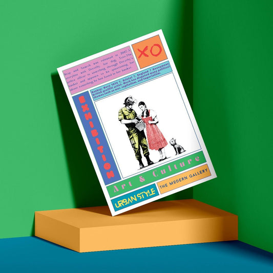 Stop and Search street art poster — little girl searching police officer urban graffiti wall art print UK
