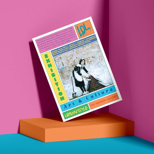 Sweep it Under the Carpet street art poster — maid sweeps dirt under wall urban graffiti wall art print UK