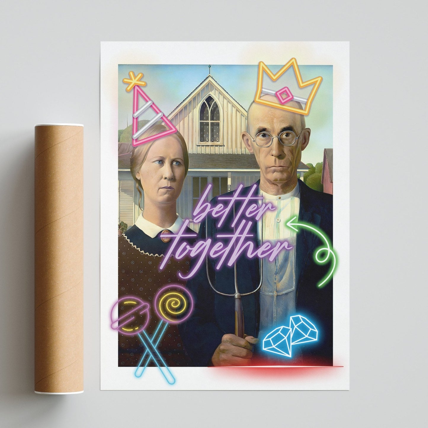 American Gothic Painting Neon Poster - 98typesPOP ART