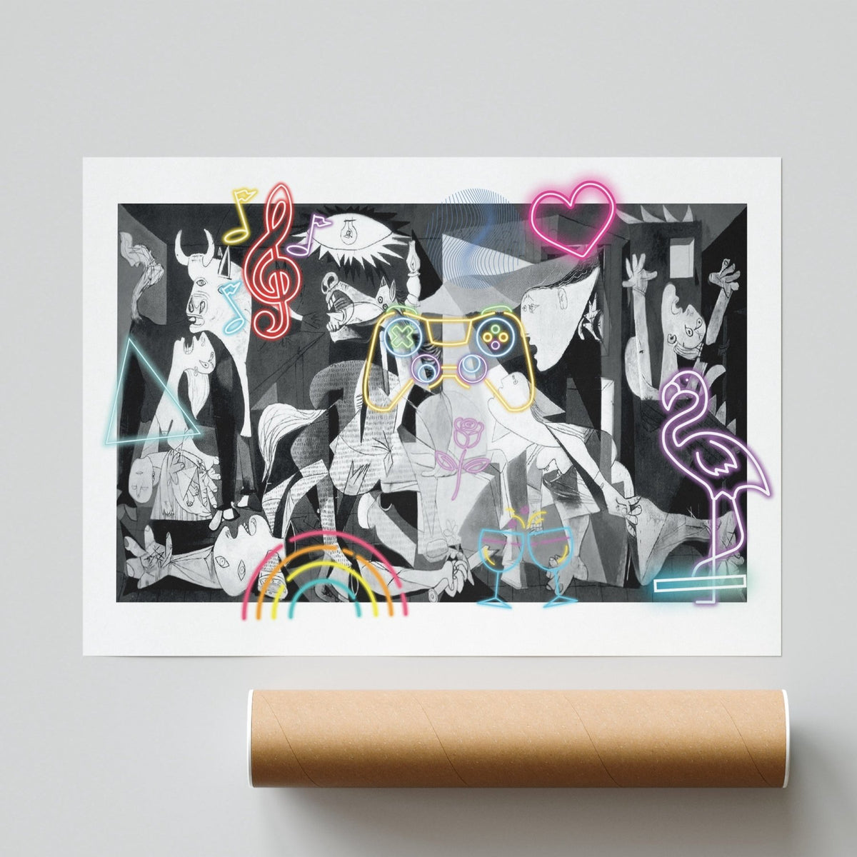 Guernica neon art poster — Picasso 1937 anti-war masterpiece neon pop art wall decoration UK