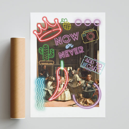 Las Meninas neon art poster — Velázquez 1656 Spanish masterpiece neon pop art wall decoration UK