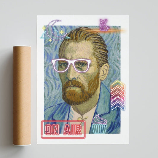 Van Gogh painting neon art poster — Post-Impressionist masterpiece bold neon pop art wall decoration UK