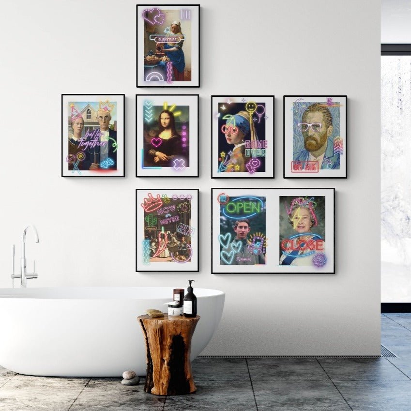 Van Gogh painting neon art poster — Post-Impressionist masterpiece bold neon pop art wall decoration UK