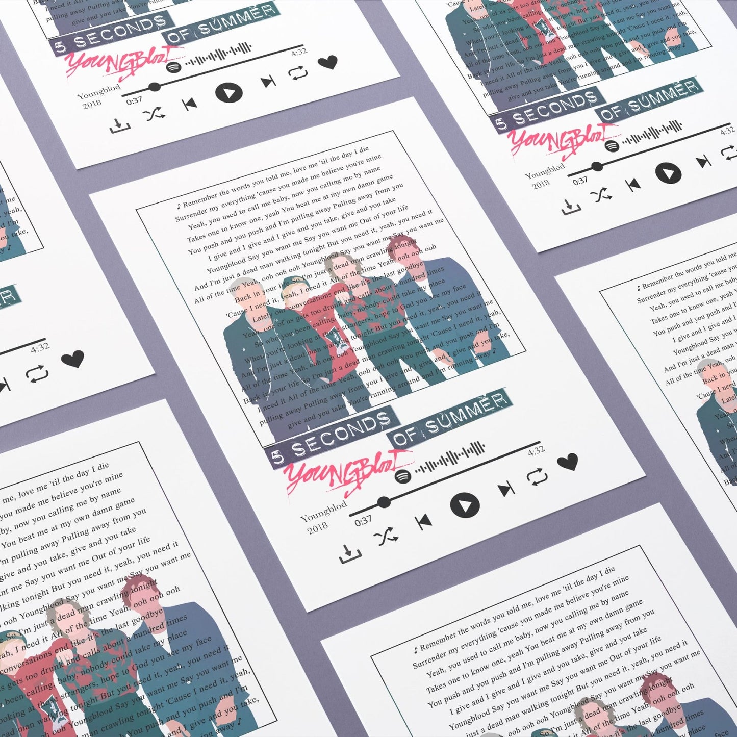 5 Seconds of Summer - Youngblood lyrics Prints - 98types