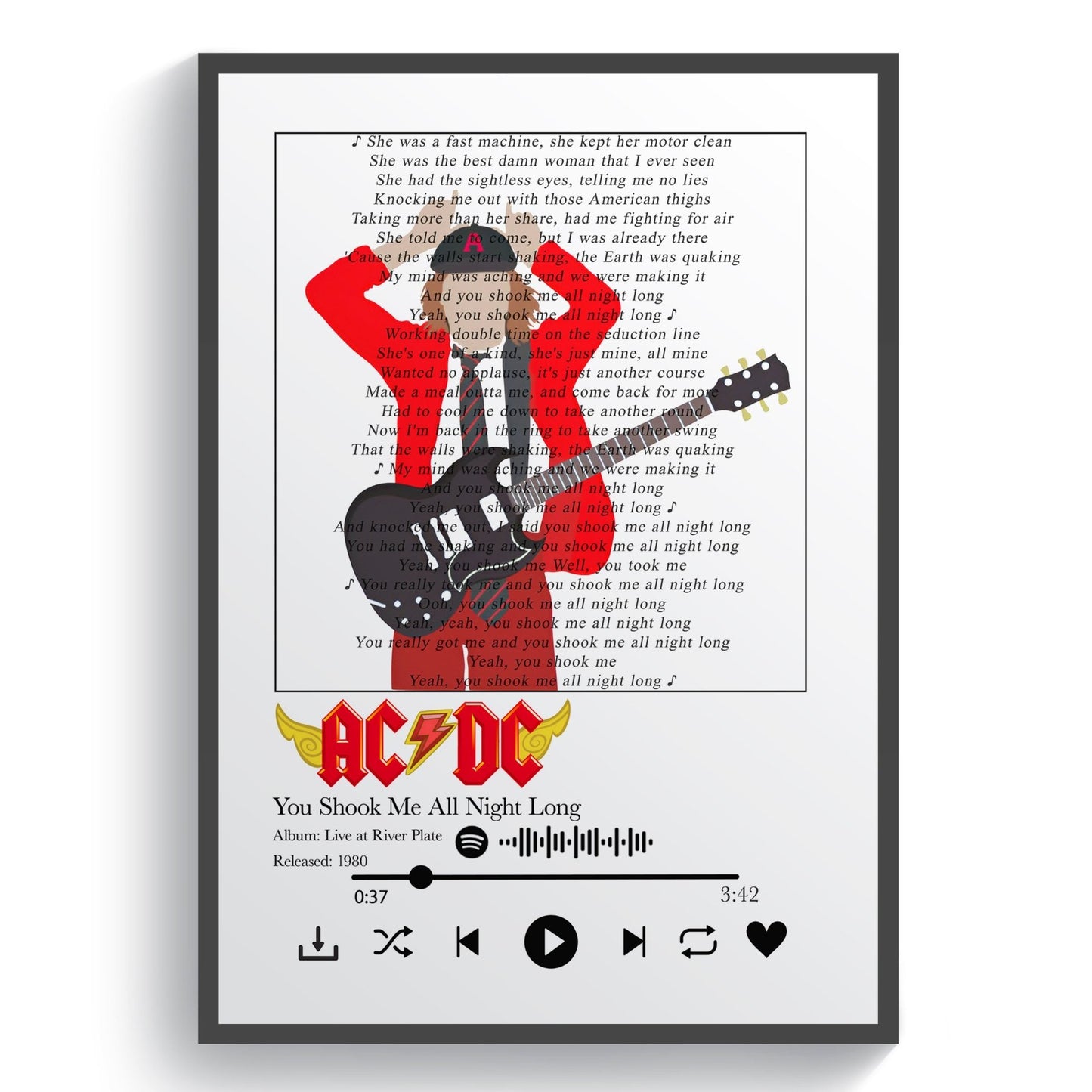 AC DC - You Shook Me All Night Long Lyric Posters - 98types
