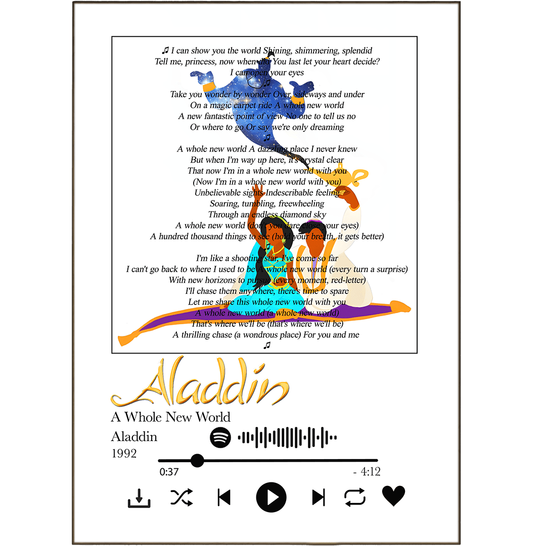 Aladdin - A Whole New World Print - 98typessong lyric prints