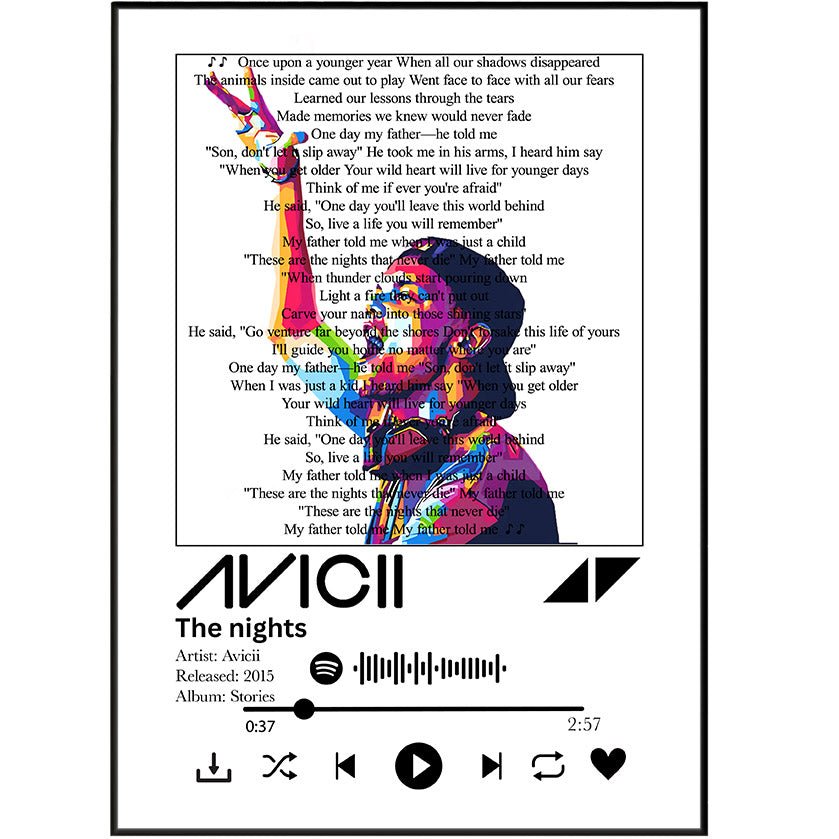 Avicii - The nights Lyrics Prints - 98typessong lyric prints