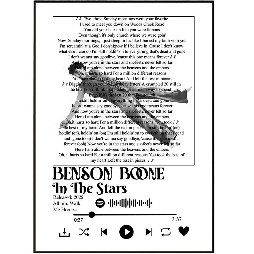 Benson Boone - In the Stars Lyrics Prints - 98typessong lyric prints