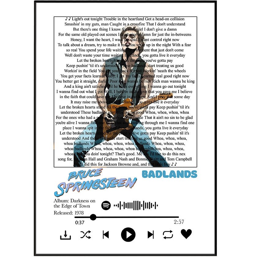 Bruce Springsteen - Badlands lyrics Posters - 98typessong lyric prints