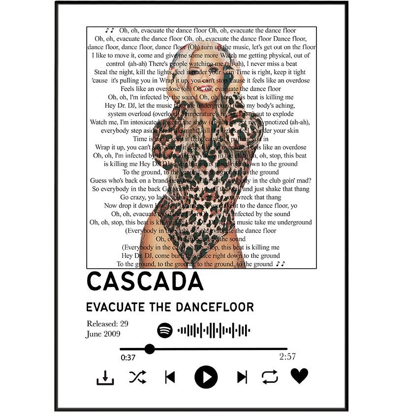 Cascada Evacuate the Dancefloor Lyrics Prints - 98typessong lyric prints