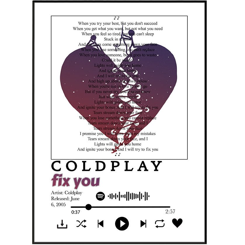 Coldplay - Fix you Lyrics Prints - 98types