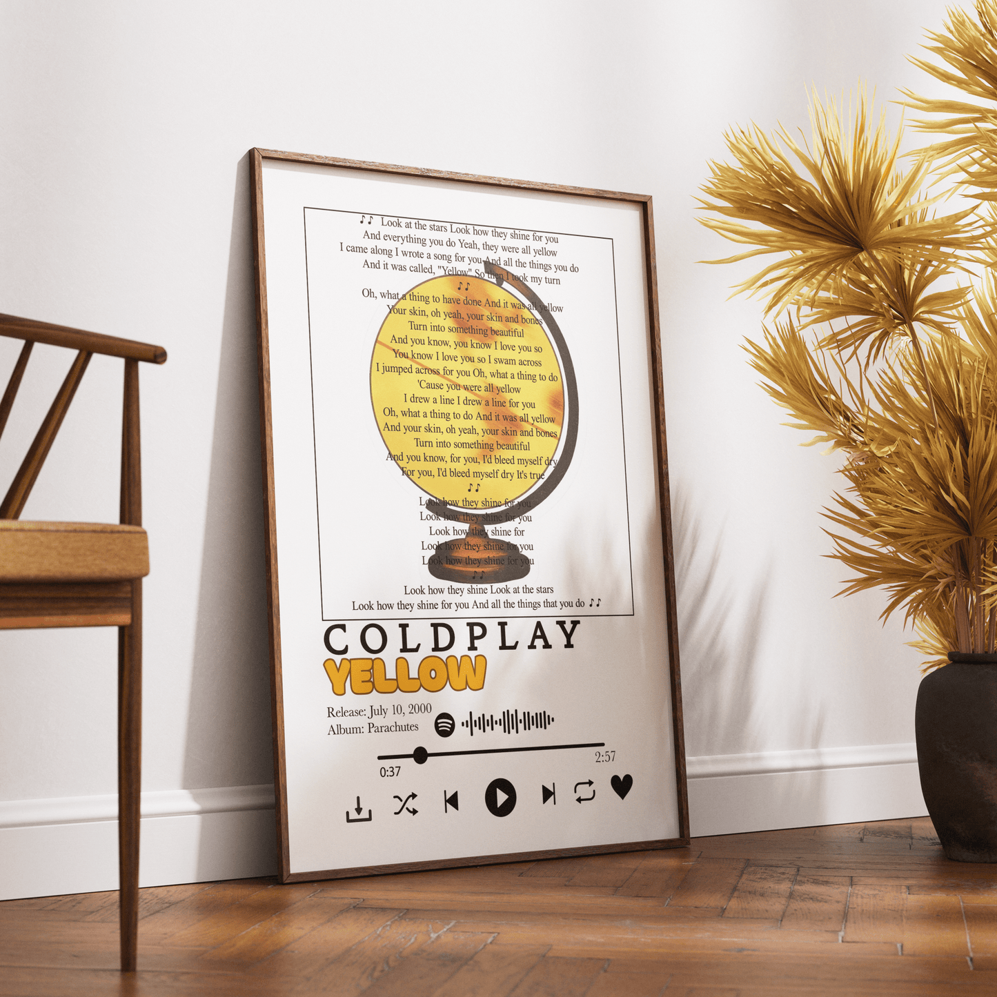 Coldplay - Yellow Lyrics Prints - 98typessong lyric prints