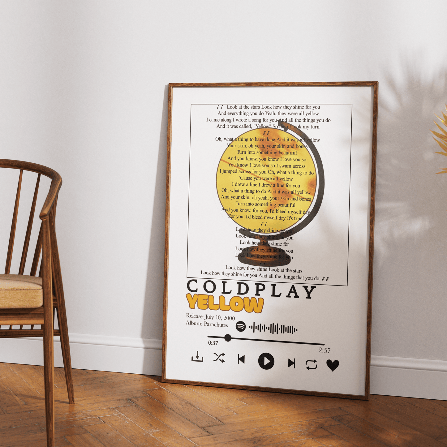 Coldplay - Yellow Lyrics Prints - 98typessong lyric prints