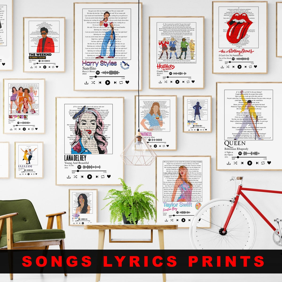 Custom personalised song lyrics print gift art poster UK 98types