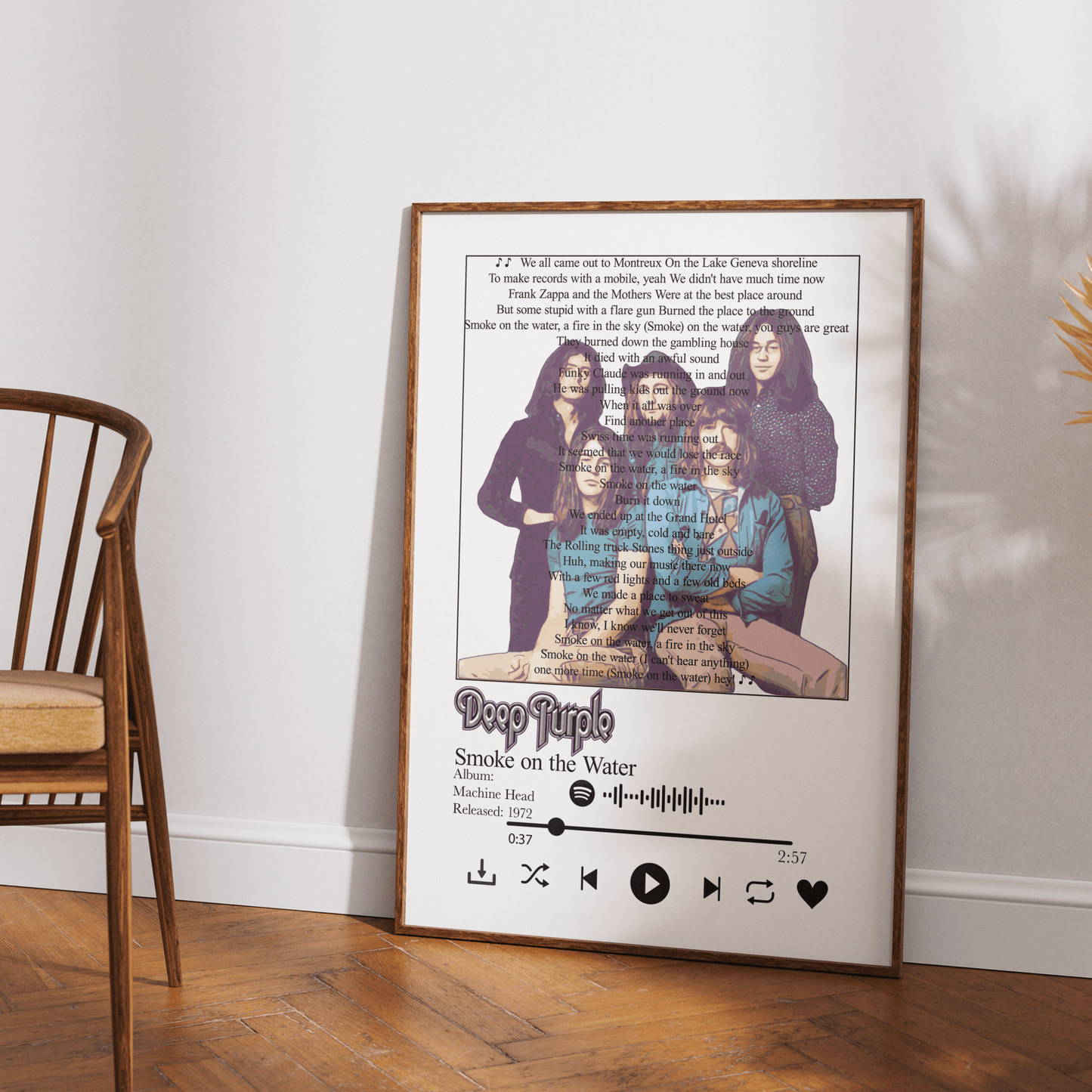 Deep Purple - Smoke on the Water lyrics Prints - 98typessong lyric prints