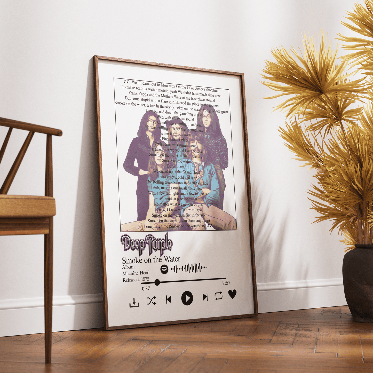 Deep Purple - Smoke on the Water lyrics Prints - 98typessong lyric prints