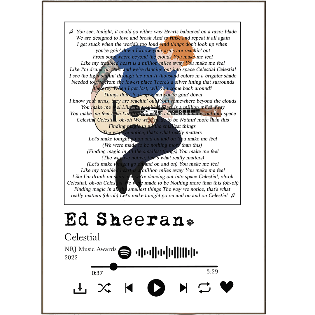 Ed Sheeran Celestial Song Lyric Print Music Wall Art UK 98types ed-sheeran-celestial-song-lyric-print-music-wall-art-uk-98types