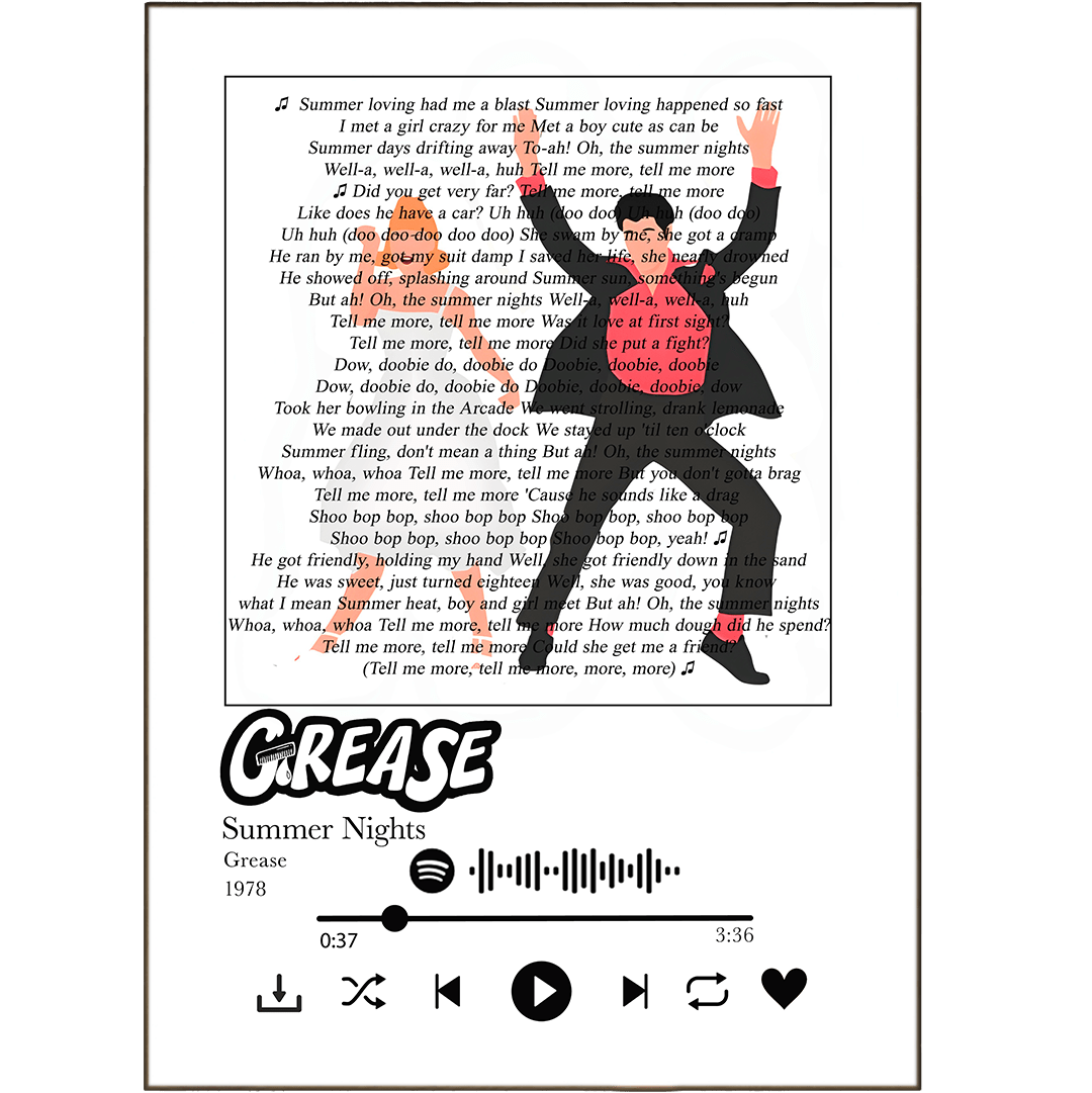 Grease - Summer Nights Prints - 98typessong lyric prints